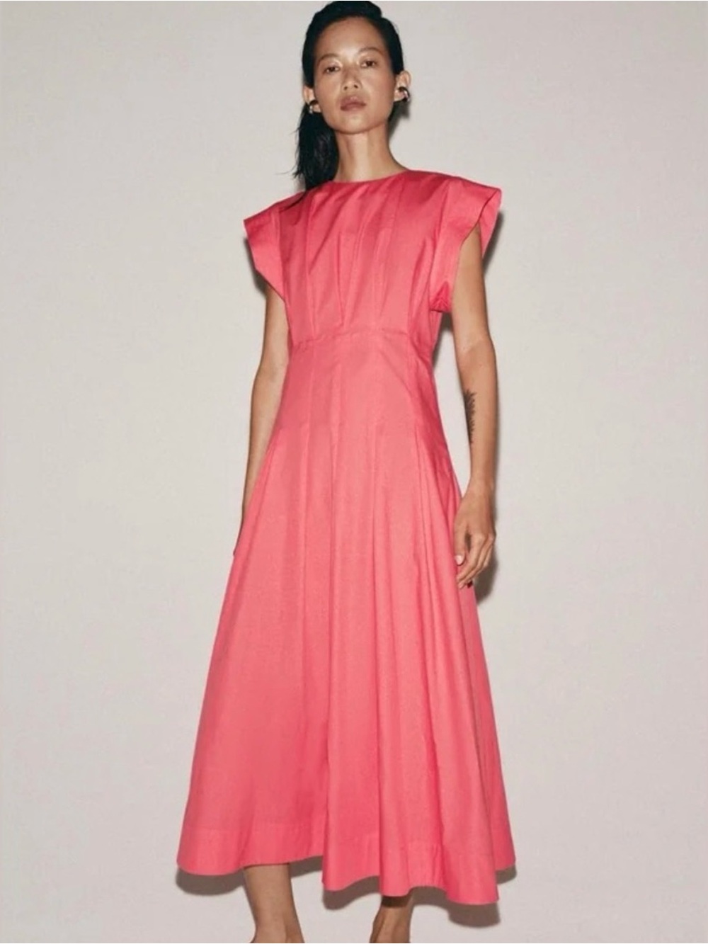 Zara zw collection poplin Coral Midi Dress with Structured Shoulders